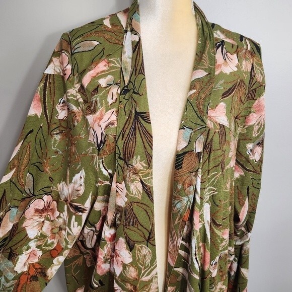 Attitudes by Renee Size 3X Kimono Cardigan with Pockets Green Floral Fall - Picture 2 of 16